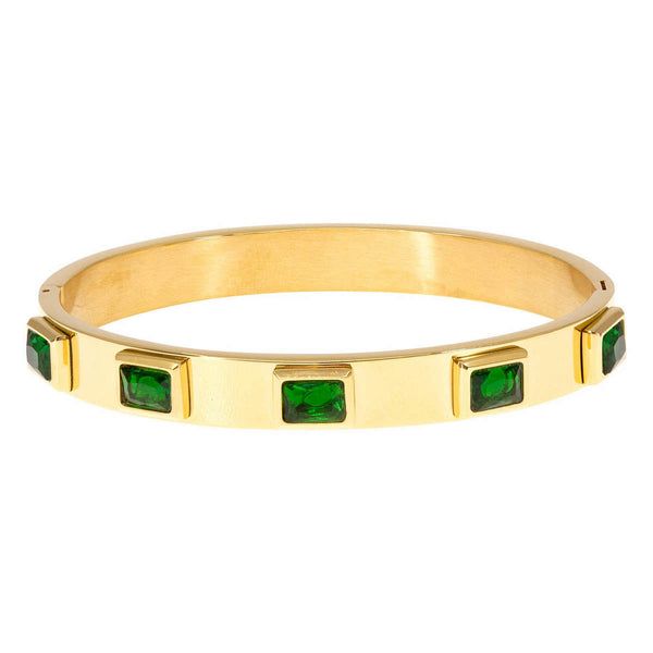 Stainless Steel Green Crystal Cuff